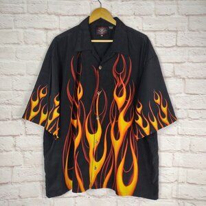 Dragonfly Roadhouse Mens Flames Button Up Shirt Size 3X Red Black Sopranos